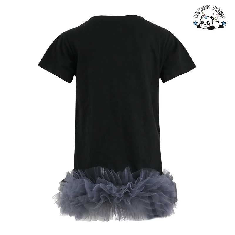 LEZONKIDS - 2024 High Fashion Best Quality Black Short Sleeve Cotton Girls Dresses Tulle Dress Kids Clothing for 2-14 Children